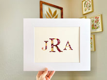 Custom Paper Press- Floral 3 Initial Monogram-Centered Last Initial - 11" x 14"