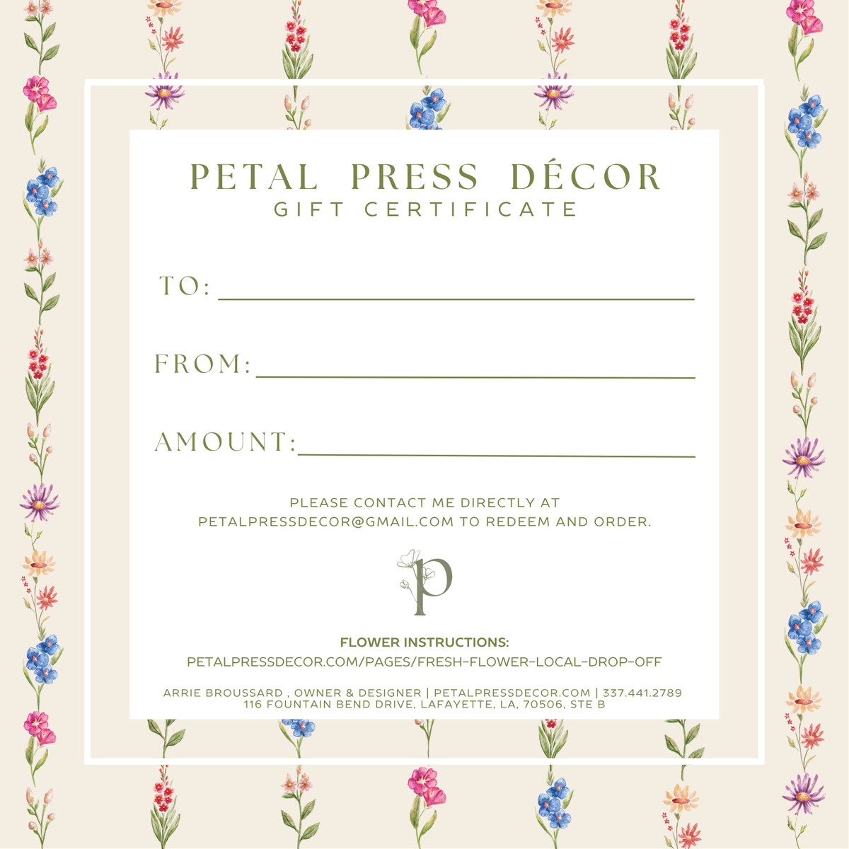 Petal Press Decor Gift Certificate