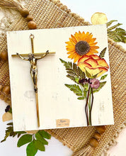 Medium Bouquet + Crucifix on 11" x 11"
