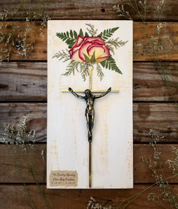 Personal Crucifix with Mini Flower Arrangement- 7" x 14"