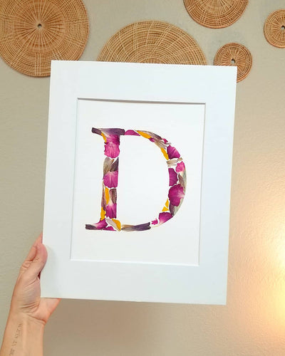 Custom Paper Press- Floral Initial on Paper with Matting- Choose size