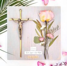 Medium Bouquet + Crucifix on 11" x 11"