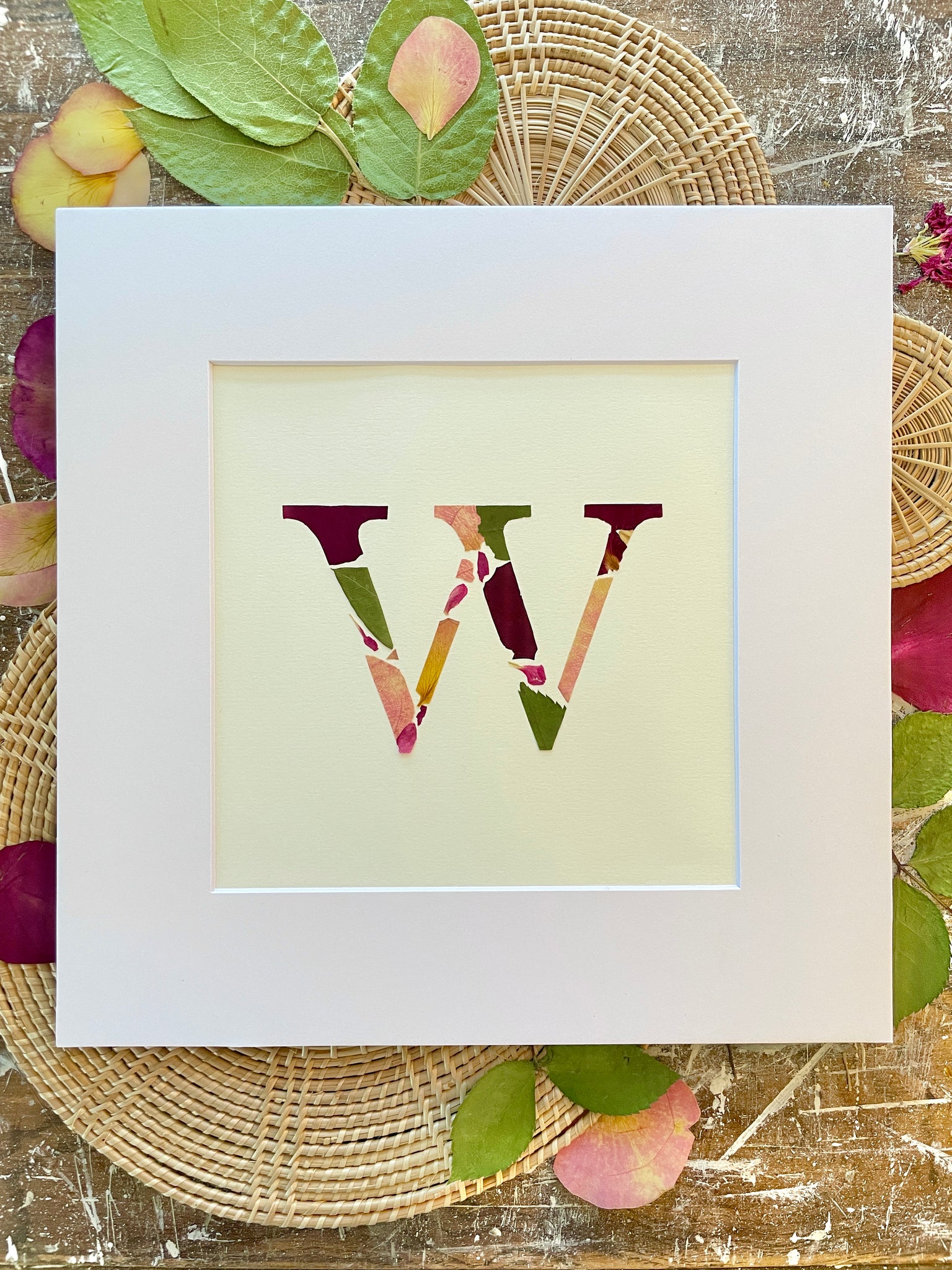Custom Paper Press- Floral Initial on Paper with Matting- Choose